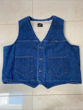 Vintage Maverick Automatics Sherpa Lined Denim Vest XL USA Made  Perfect!